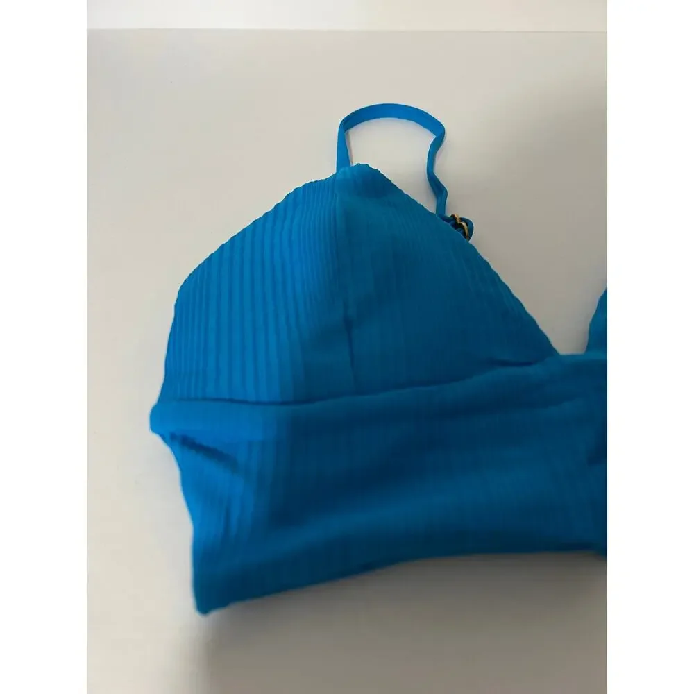 NWT L*Space Women's Ribbed Pointelle Winnie Bikini Swim Top Electric Blue Size S